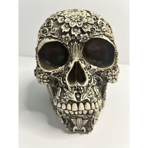 Day of The Dead Skull Ebros Tribal Wild Floral Statue 8" Long Decorative Homo...
